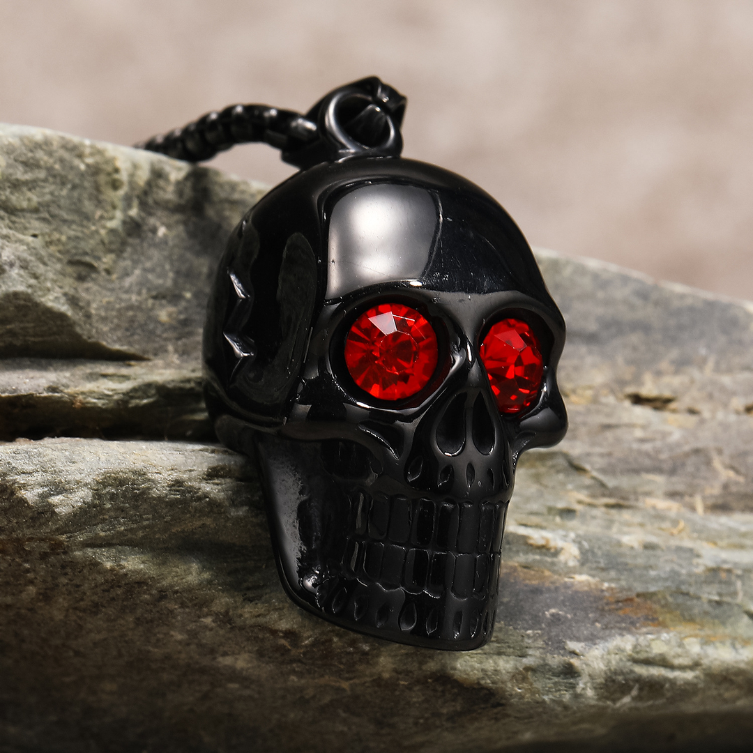 Gothic Gemstone Skull Pendant Necklace