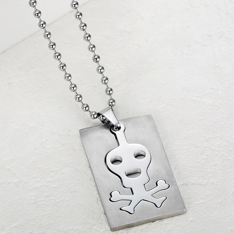 Skull Crossbones Dog Tag Ball Chain Necklace