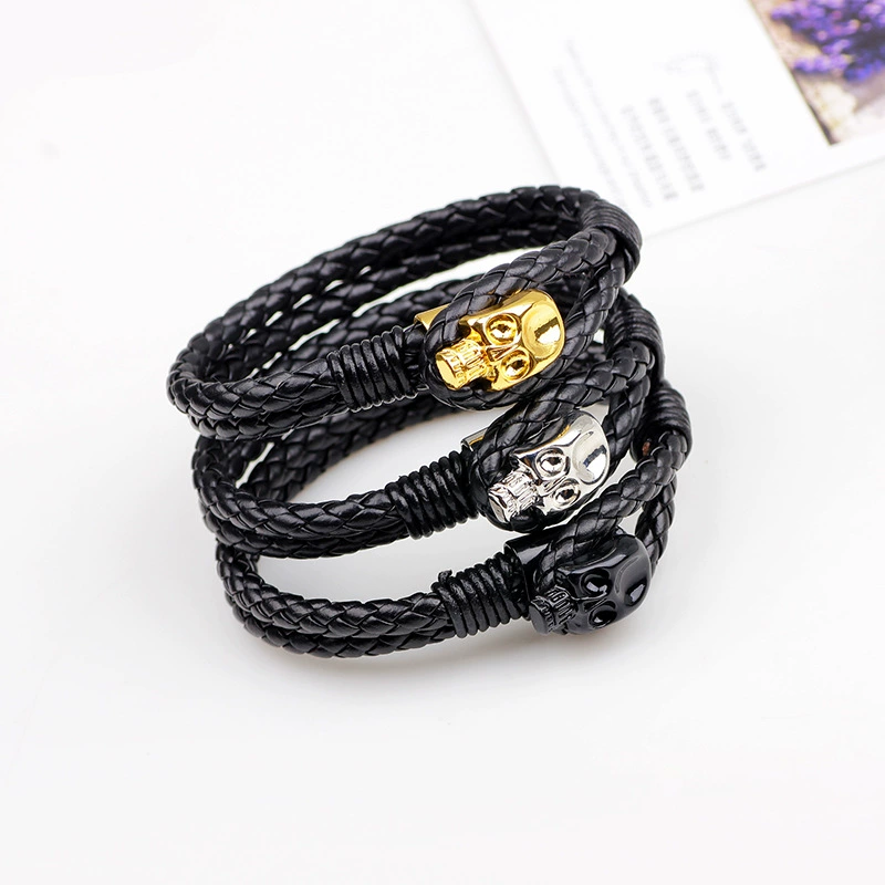 Minimal Gothic Skull Ornament Braided Wrap Bracelet