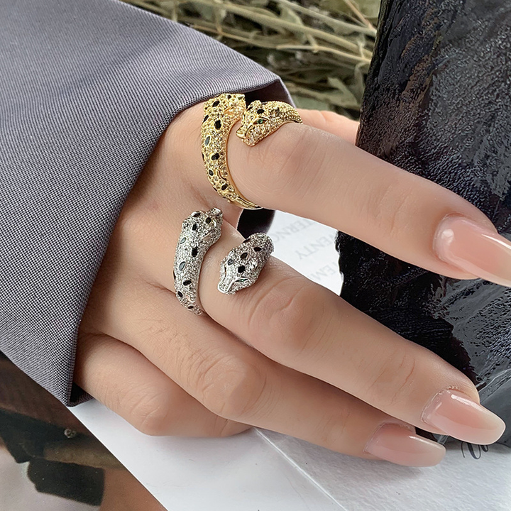Vintage Inspired Pave Diamond Panther Open Statement Ring