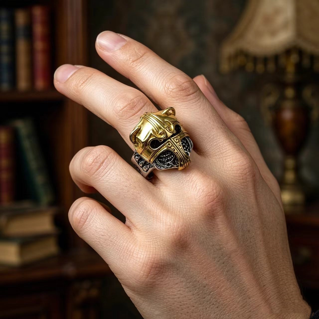 Gothic-Style Helmet Skull Ring
