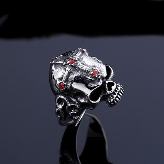 Cross Inlaid Skull Statement Ring
