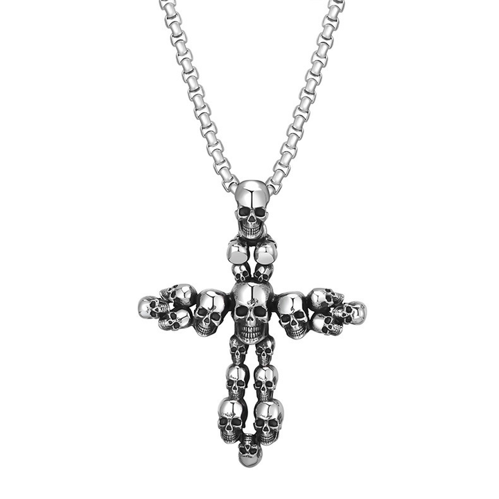 Gothic Skull Cross Pendant Stainless Steel Necklace