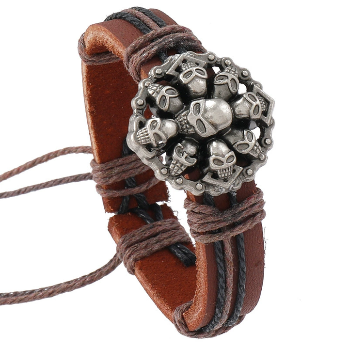 Gothic Multi Skull Rock Retro Leather Wrap Bracelet