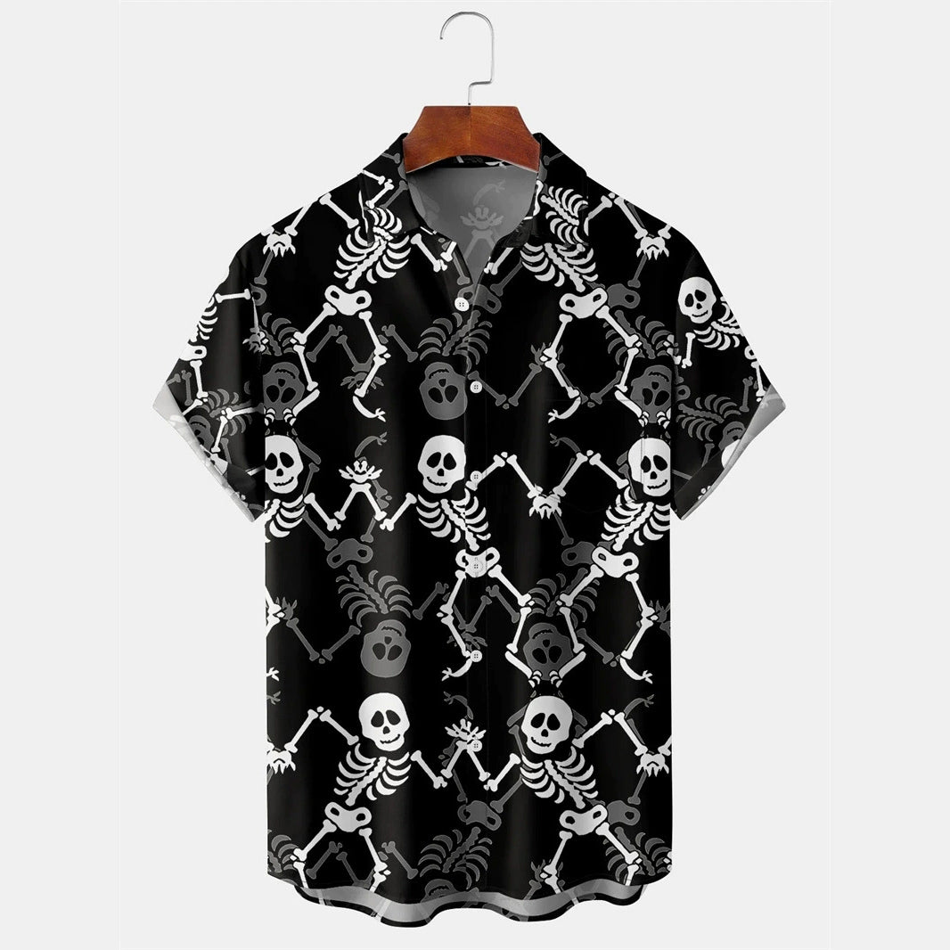 Fun skull chest pocket short-sleeved Hawaiian shirt