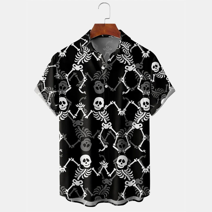 Fun skull chest pocket short-sleeved Hawaiian shirt