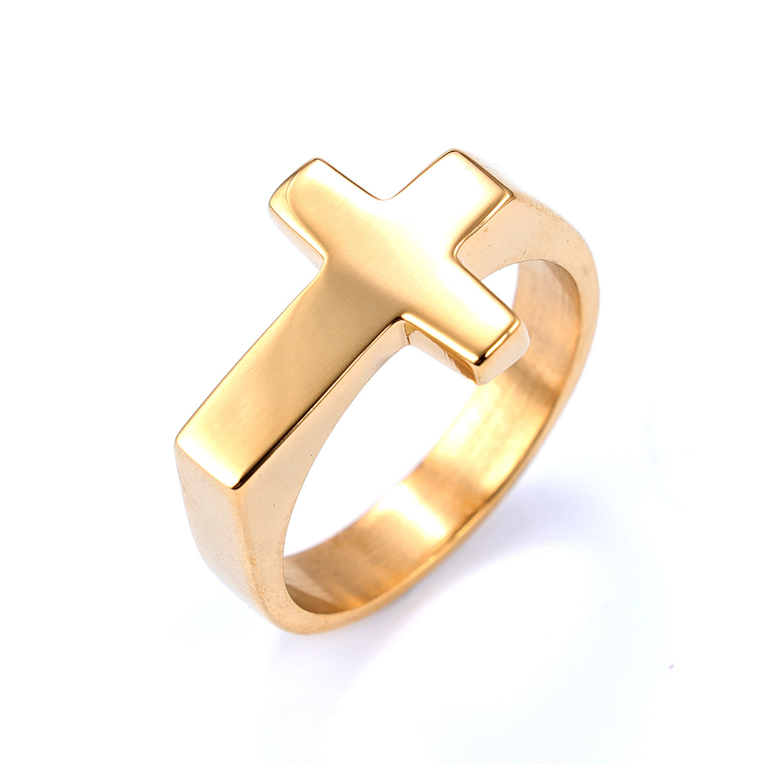 Bold Minimal Cross Statement Band Ring