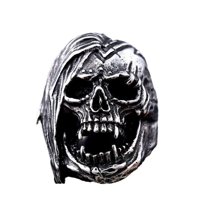 Antique Washed Grim Reaper Skull Punk Finger Ring