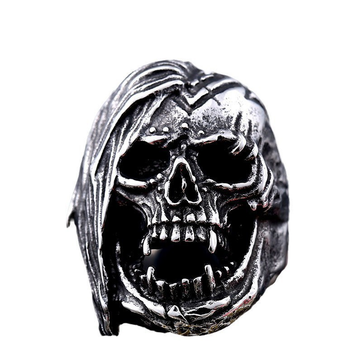 Antique Washed Grim Reaper Skull Punk Finger Ring