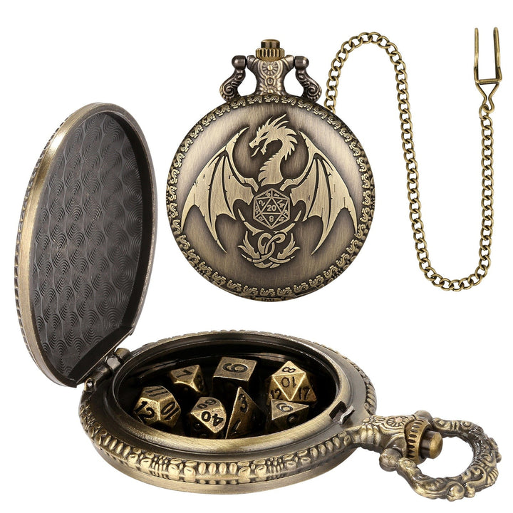Dragon-Shaped D&amp;D Style Pocket Watch Dice Set 