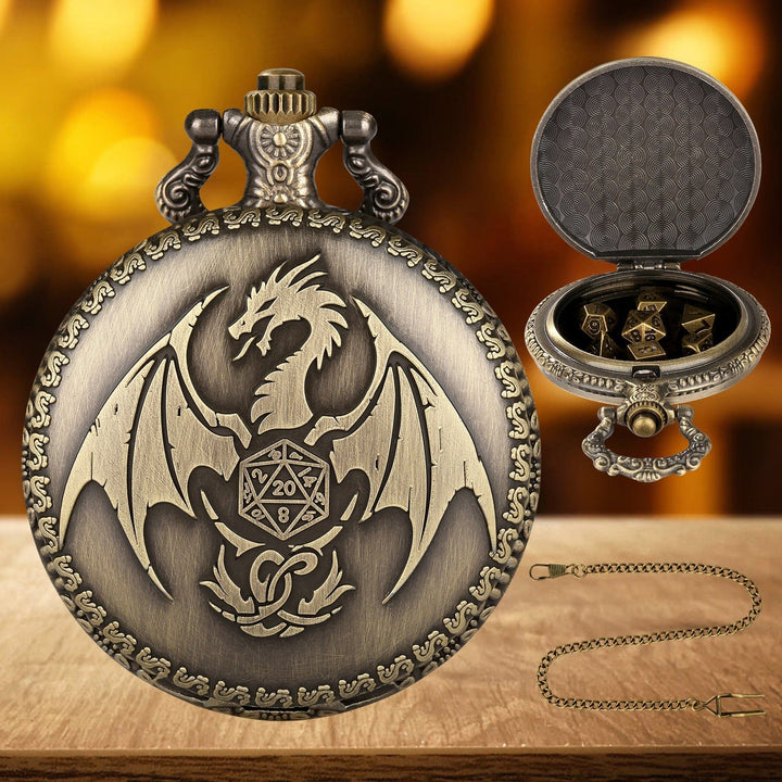 Dragon-Shaped D&amp;D Style Pocket Watch Dice Set 