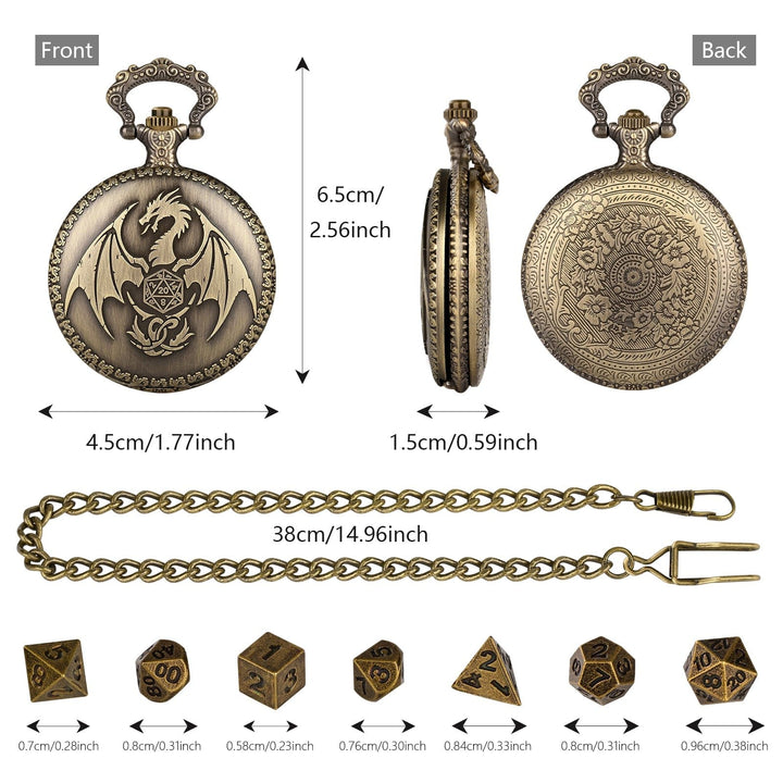 Dragon-Shaped D&amp;D Style Pocket Watch Dice Set 