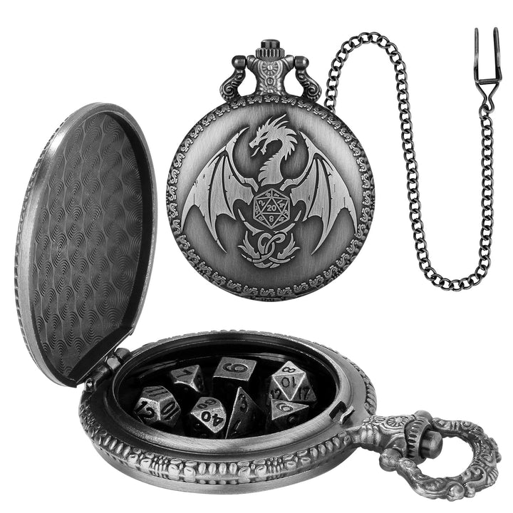 Dragon-Shaped D&amp;D Style Pocket Watch Dice Set 