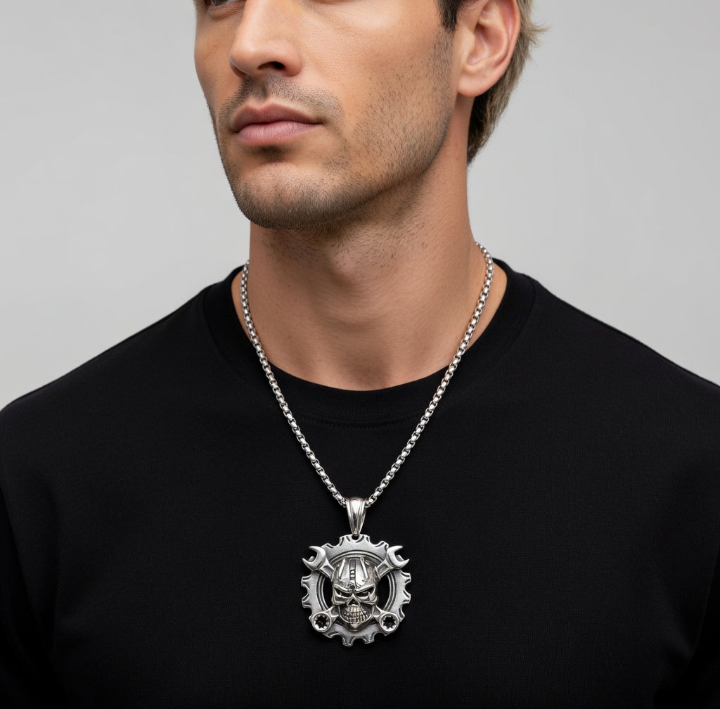 Winged Skull Biker Necklace