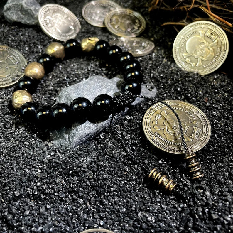 Black Onyx Beaded Skull Bracelet