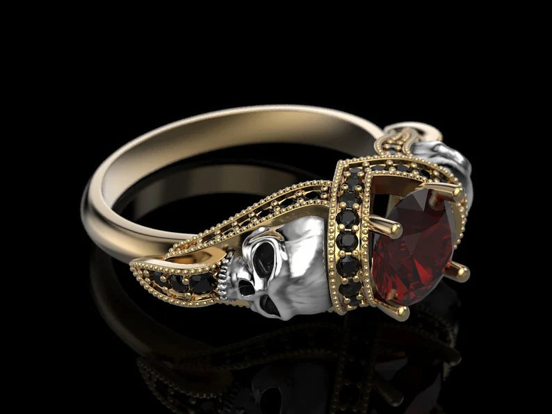 Gothic Ruby Skull Ring