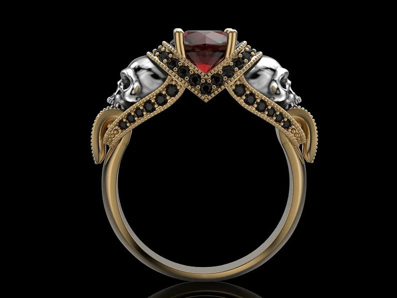 Gothic Ruby Skull Ring