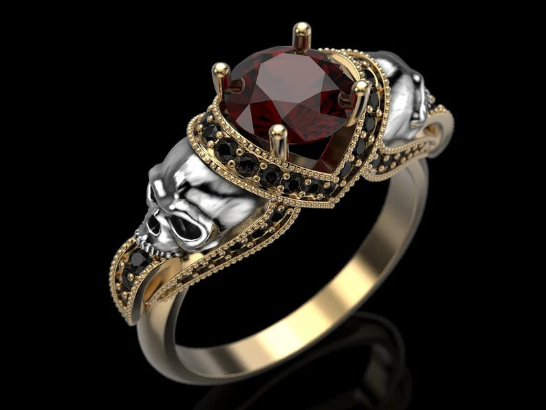 Gothic Ruby Skull Ring