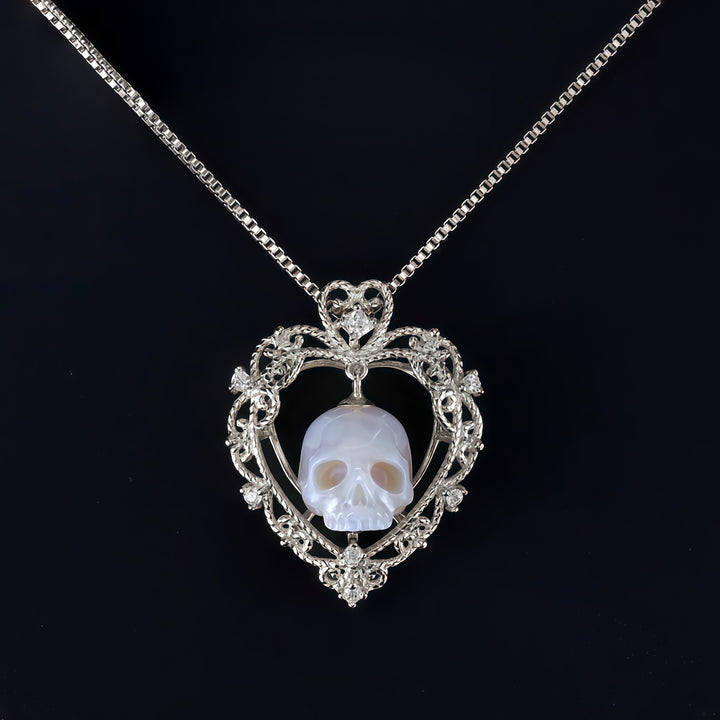 Openwork Heart-Shaped Skull Pendant Necklace