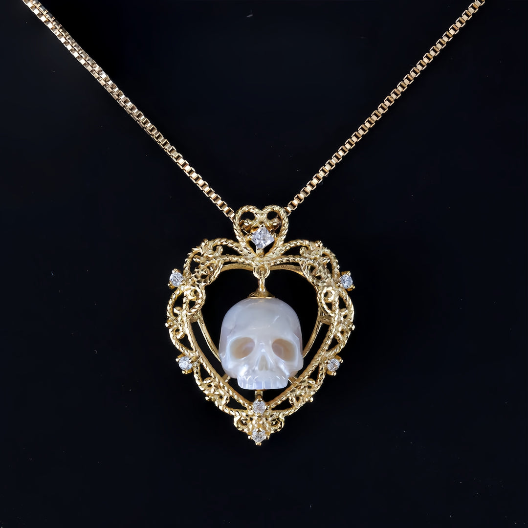 Openwork Heart-Shaped Skull Pendant Necklace