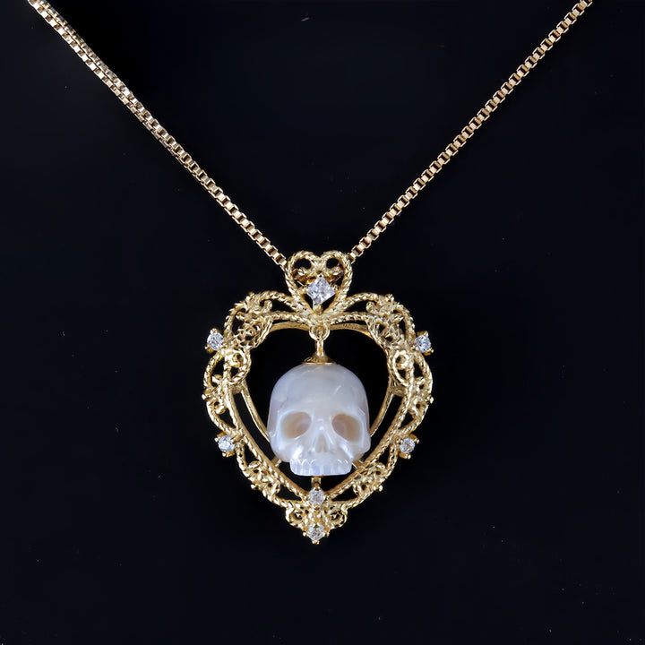 Openwork Heart-Shaped Skull Pendant Necklace