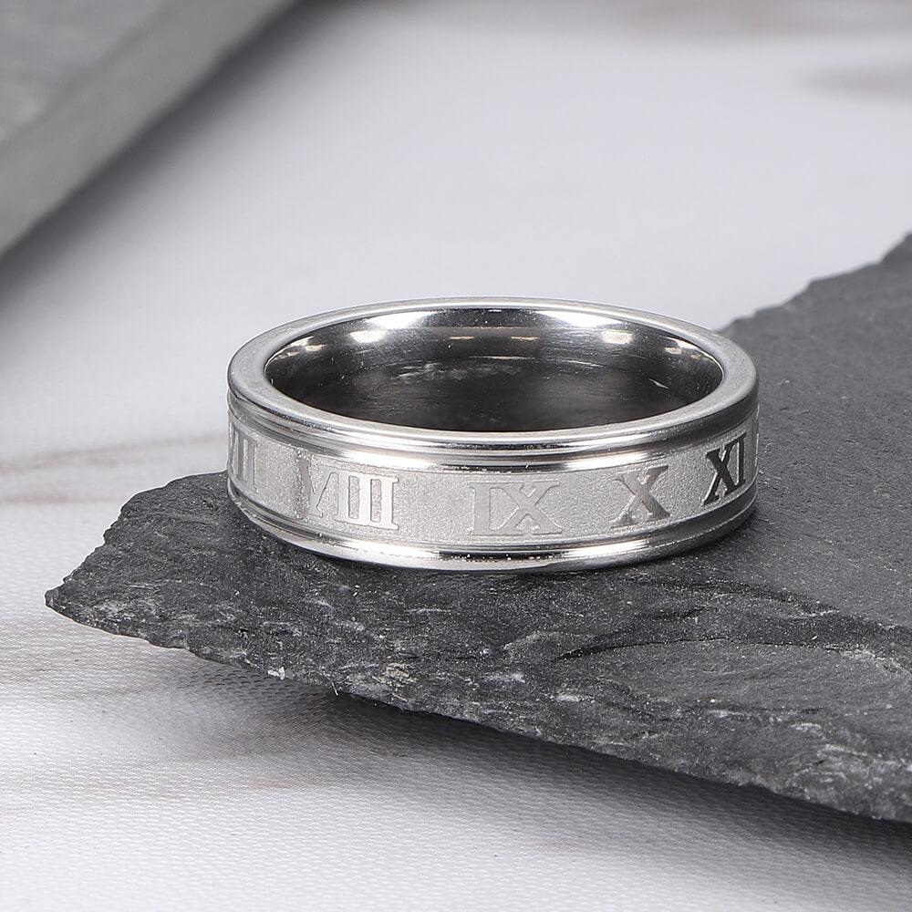 Roman Numeral Stainless Steel Ring