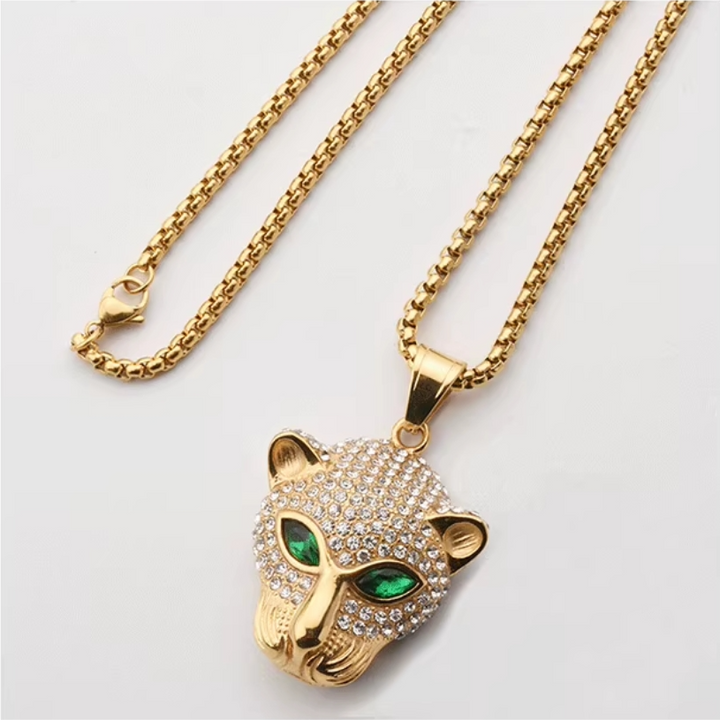 Green Eyes Leopard Head Pendant Necklace